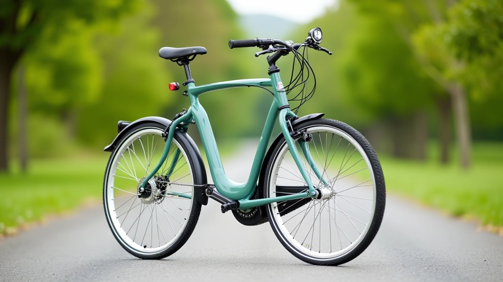 Comfortable hybrid bicycle positioned outdoors on a paved surface with natural lighting showing the frame and seat design