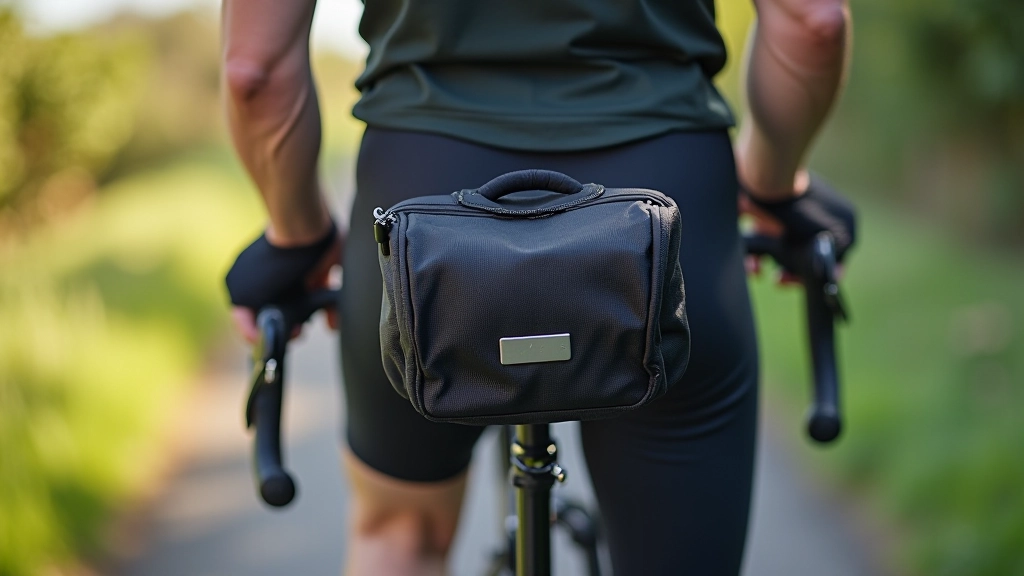 Cyclist carrying a small repair kit and basic tools in a saddle bag during a ride