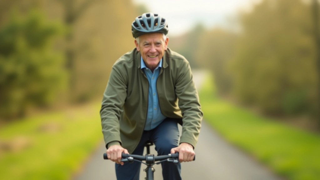 Cyclist wearing safety helmet on outdoor path, demonstrating proper safety gear