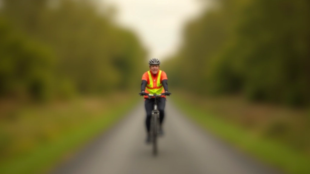 Cyclist with safety helmet and reflective gear on a country road