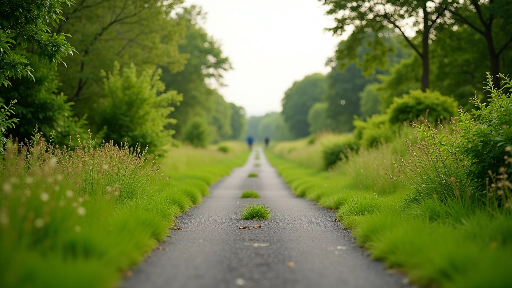 Scenic view of Old Rail Trail cycle path, flat surface surrounded by green landscape